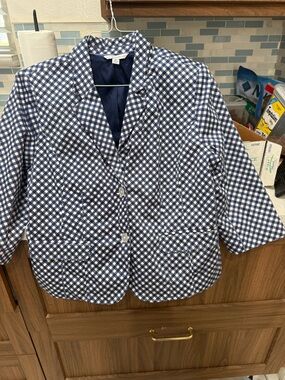 Isaac Mizrahi Live Navy and White Gingham Blazer
